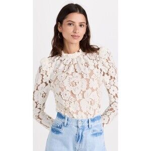 WAYF Women's Sz S Emma Lace Romantic Feminine Blouse W/Puff Ruffle Sleeve Detail